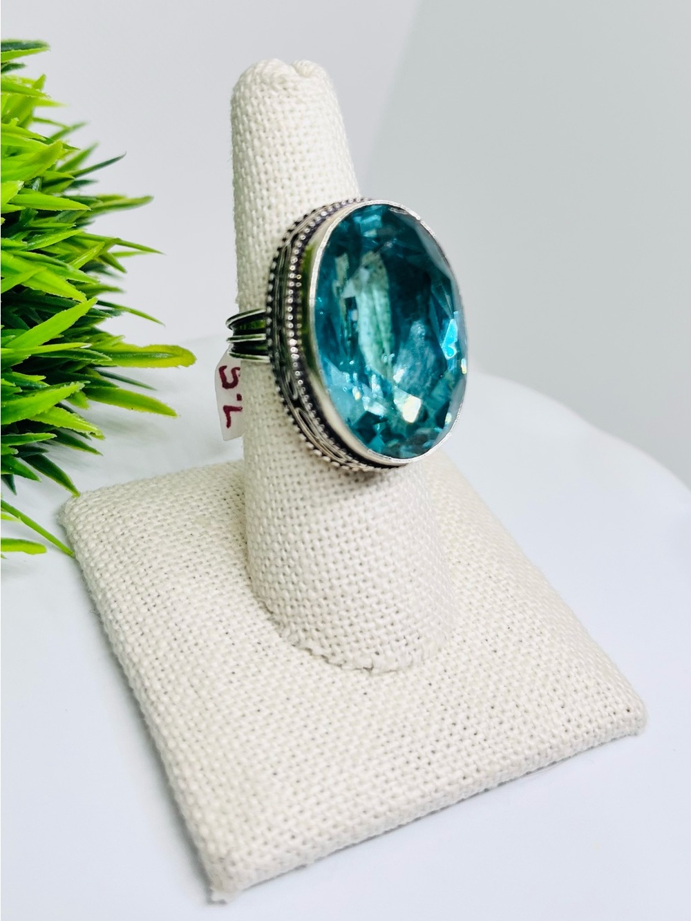 Blue Oval Aquamarine Gemstone Ring  in Sterling Silver